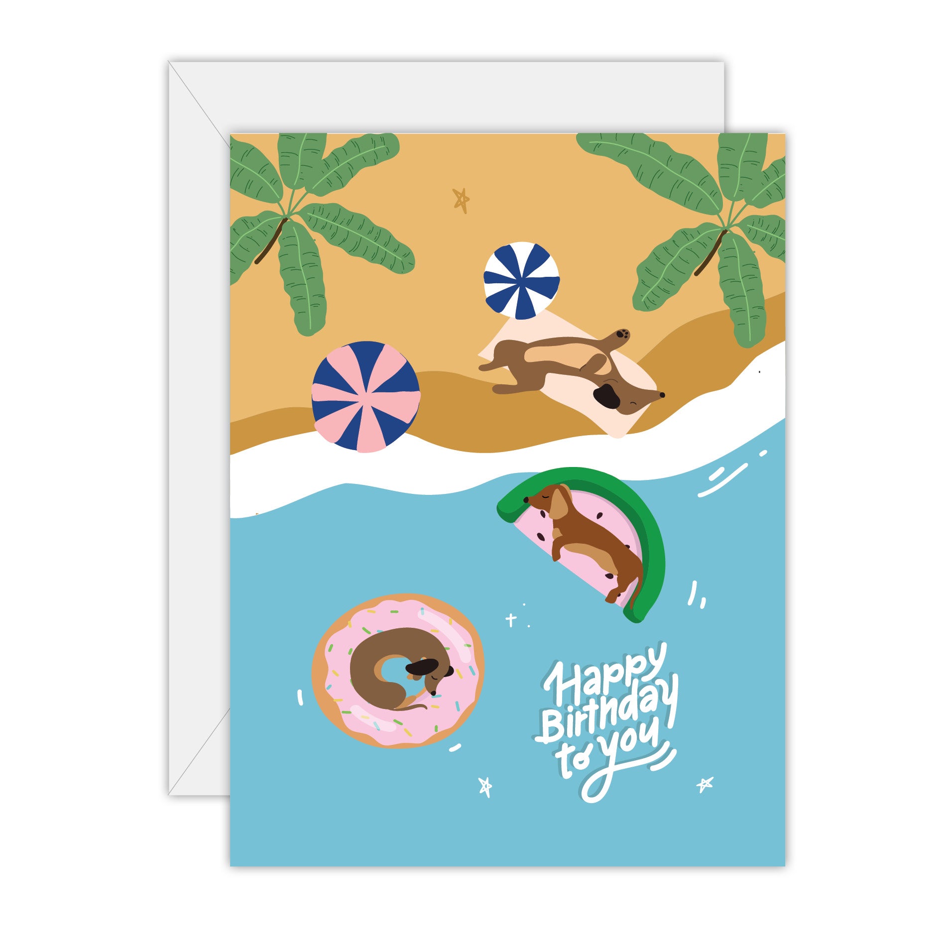 Sun, Sand & Sausage Dog - Birthday Greeting Card