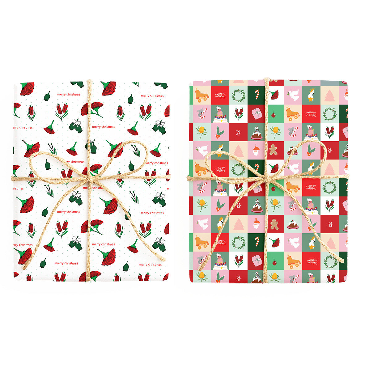 Australian Floral Christmas / Christmas Tiles - Double Sided Wrapping Paper