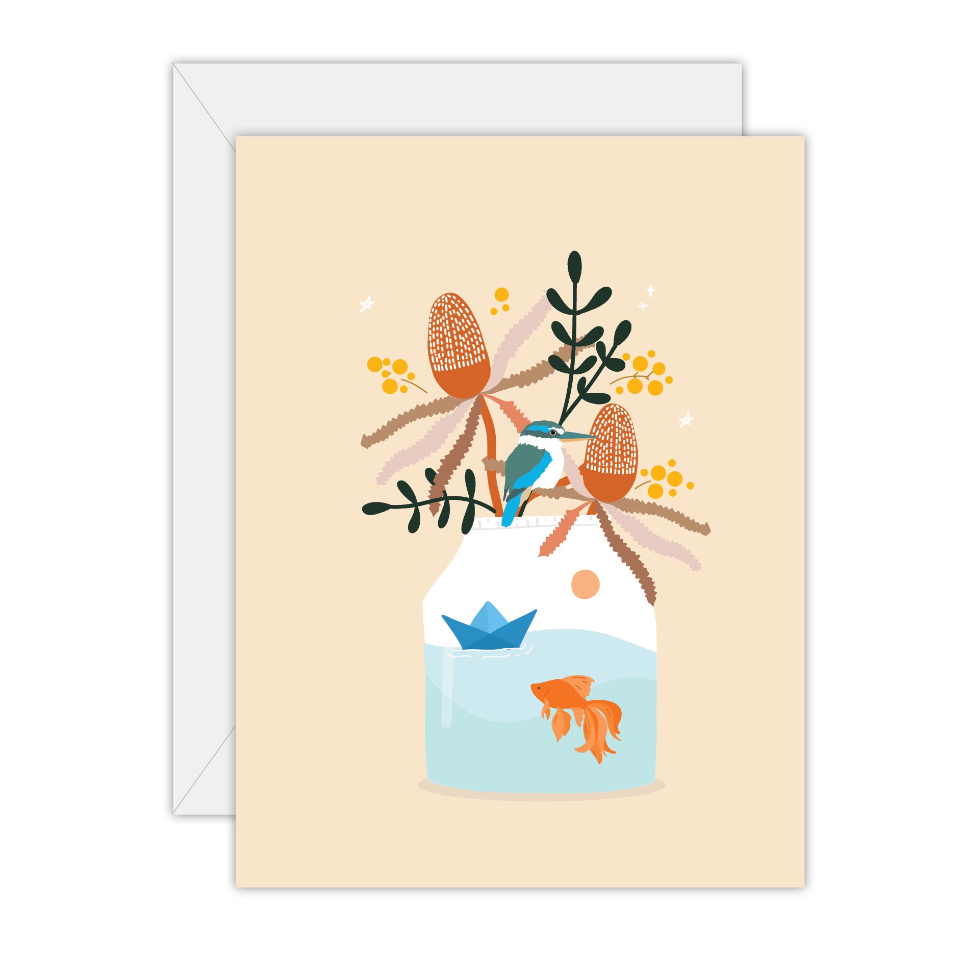 Floral with Australian Kingfisher - Blank Card