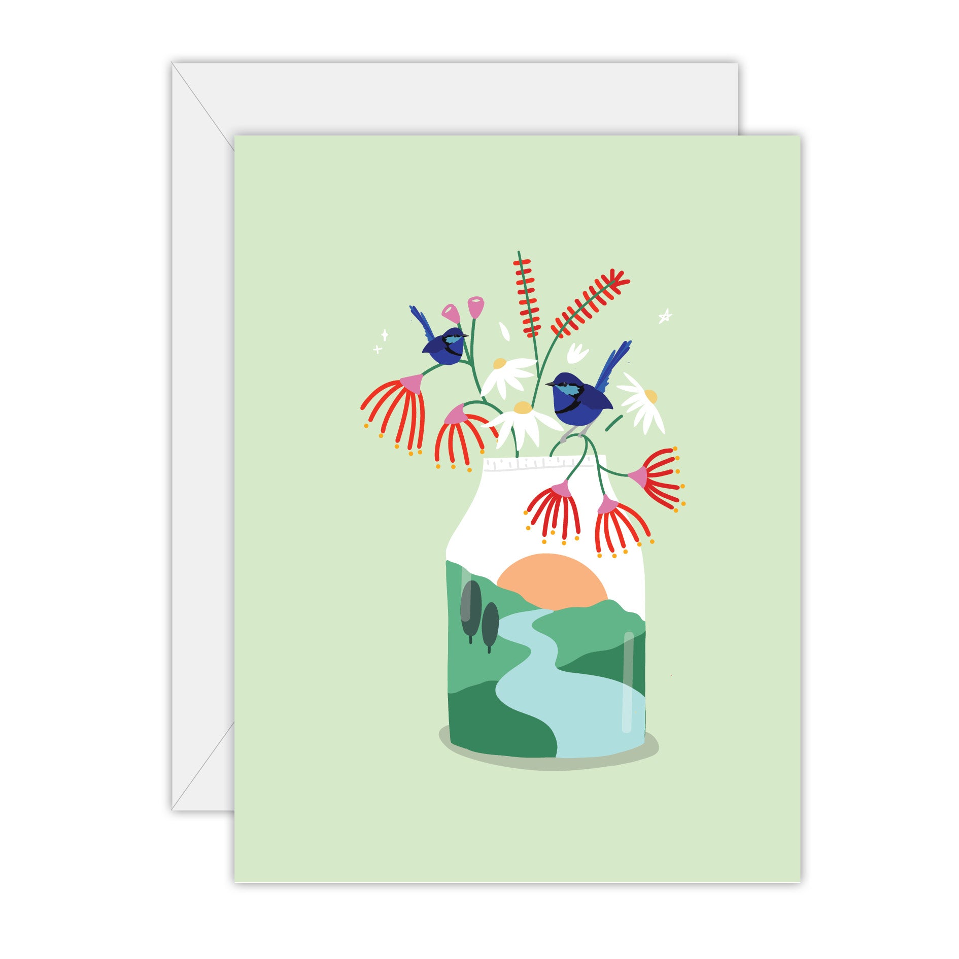 Floral with Blue Wren - Blank Card