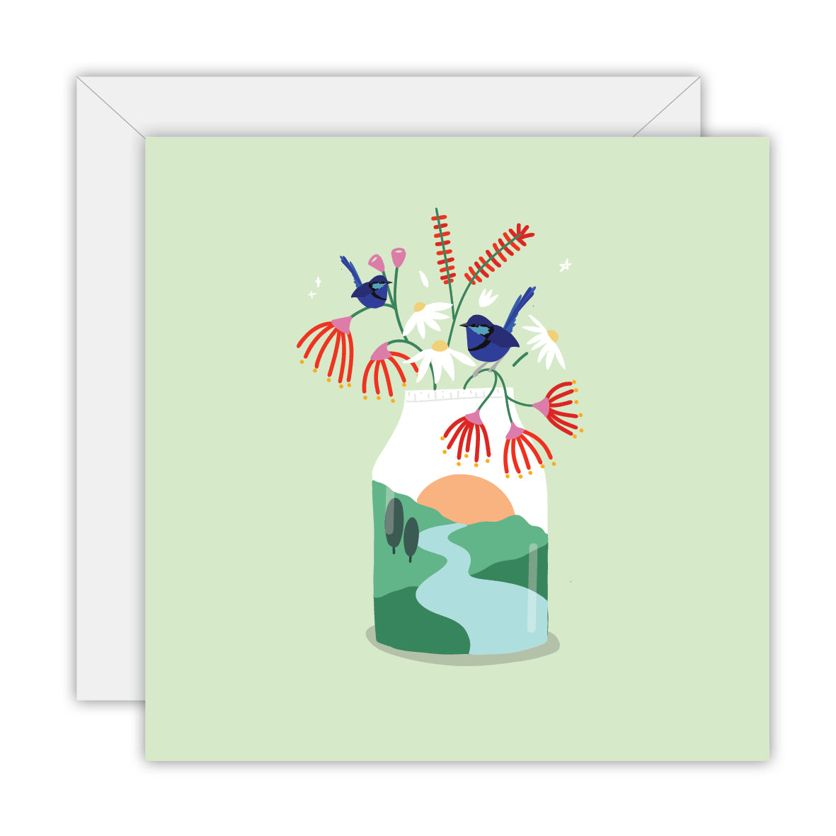 Floral with Blue Wren - Blank Card