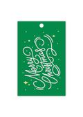 Merry Christmas - type - pink on green - Gift Tag
