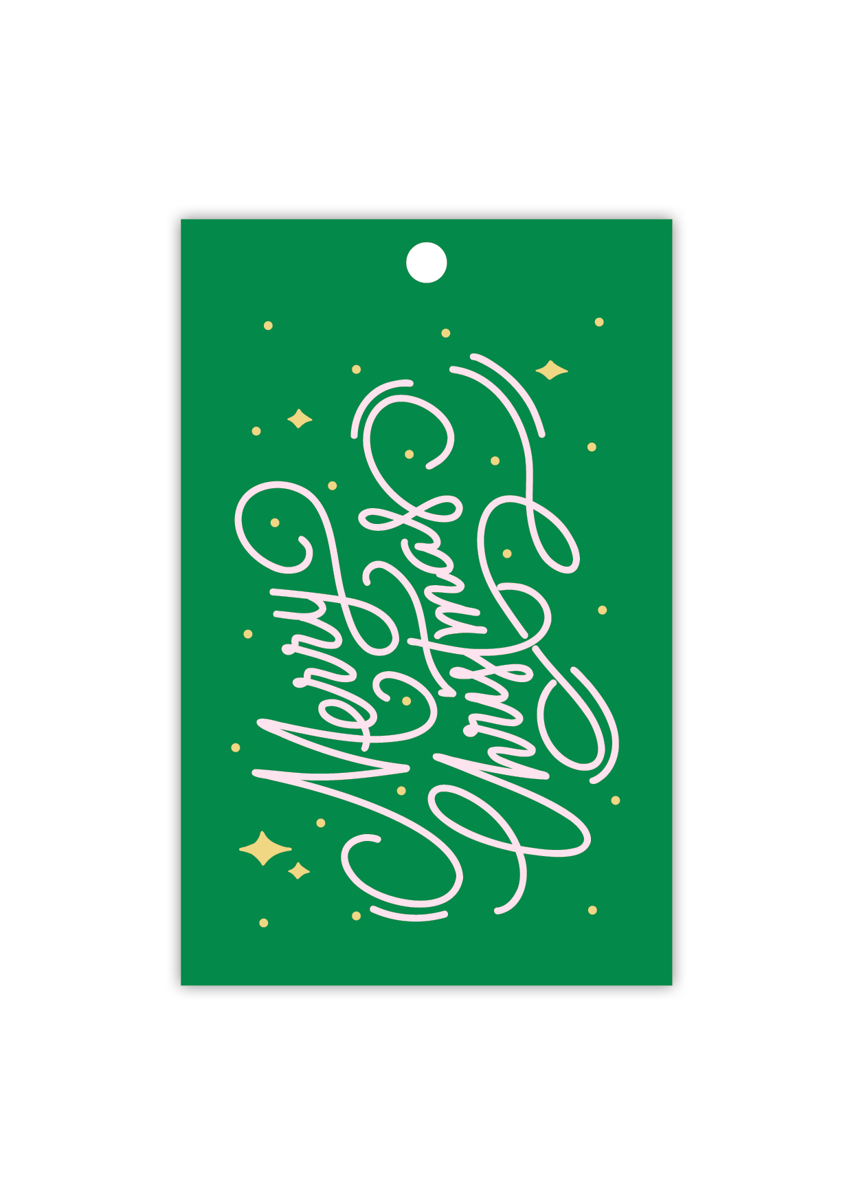 Merry Christmas - type - pink on green - Gift Tag